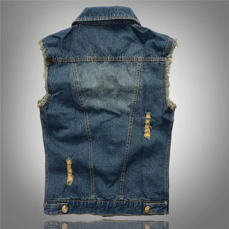 Summer Mens Ripped Denim Vest Male Tank Top Washed Jeans Waistcoat Man Retro Cowboy Hip Hop Sleeveless Jacket 6XL,YA564