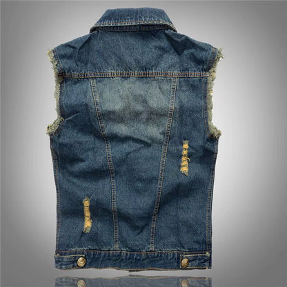 Summer Mens Ripped Denim Vest Male Tank Top Washed Jeans Waistcoat Man Retro Cowboy Hip Hop Sleeveless Jacket 6XL,YA564