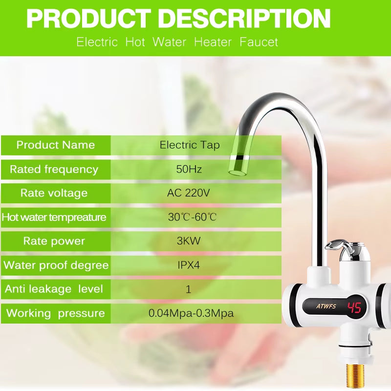 Electric Kitchen Water Heater Tap Instant Hot Water Faucet Heater Cold Heating Faucet Tankless Instantaneous Water Heater