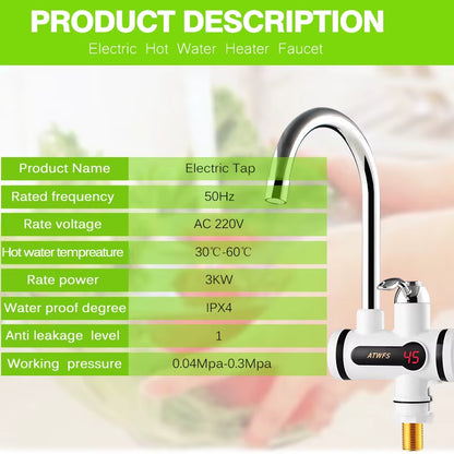 Electric Kitchen Water Heater Tap Instant Hot Water Faucet Heater Cold Heating Faucet Tankless Instantaneous Water Heater