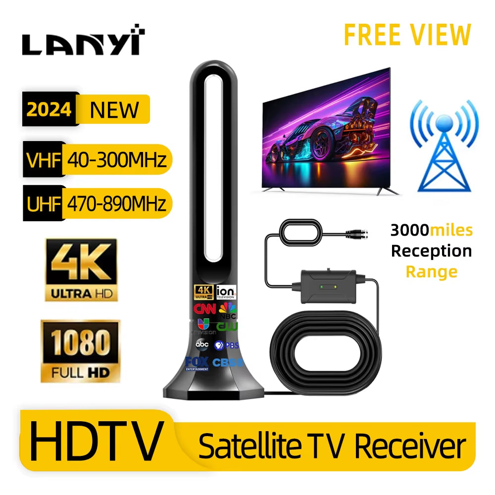 Tv Antenna with Amplifier 4K 1080P Indoor Digital Hd Upgraded Full 360° Signal Reception Digital Antenna Free Channel Tv Antenna