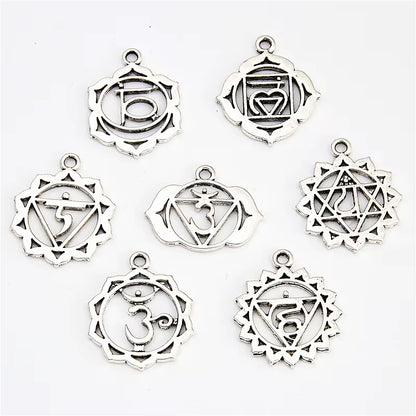 21Pcs Silver Color 7 Chakra Charms Mandala Pendant Yoga OM Buddhist Metal for Jewelry Making Supplies