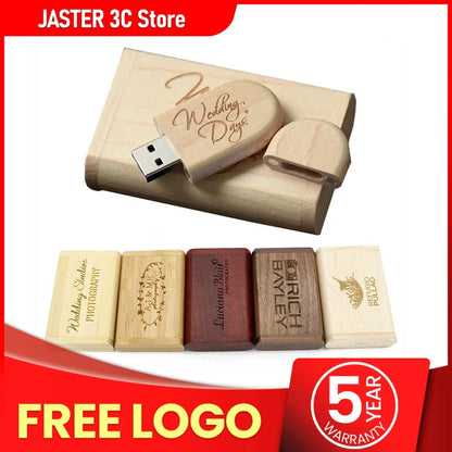 USB Flash Drive 2.0 128GB Memory Stick Wooden/Bamboo Free Logo Pendrive 4GB 8GB 16GB 32GB 64GB Pen Drive Wedding Gifts