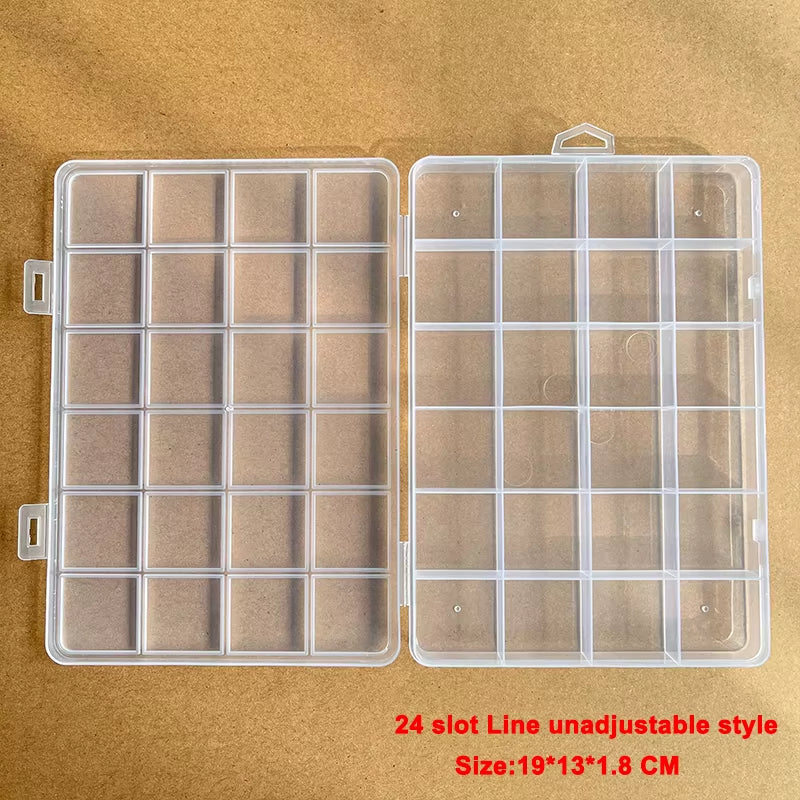 1Pcs Square Transparent Plastic Storage Box Case 10/24 Slot Adjustable for Pills Jewelry Beads Earring Case Organizer
