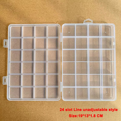 1Pcs Square Transparent Plastic Storage Box Case 10/24 Slot Adjustable for Pills Jewelry Beads Earring Case Organizer