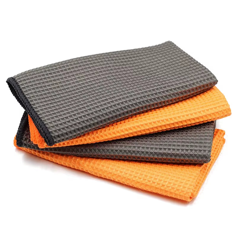 2PC Car Wash Towel Glass Cleaning Water Drying Microfiber Window Clean Wipe Auto Detailing Waffle Weave for Kitchen Bath 40*40Cm