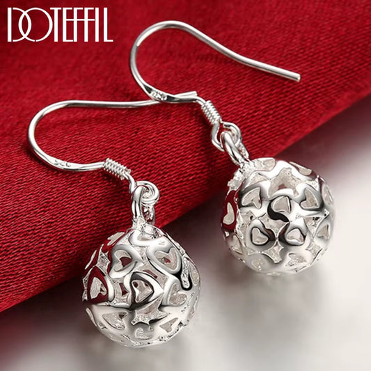 925 Sterling Silver Hollow Ball Heart Drop Earrings for Woman Wedding Engagement Party Fashion Charm Jewelry