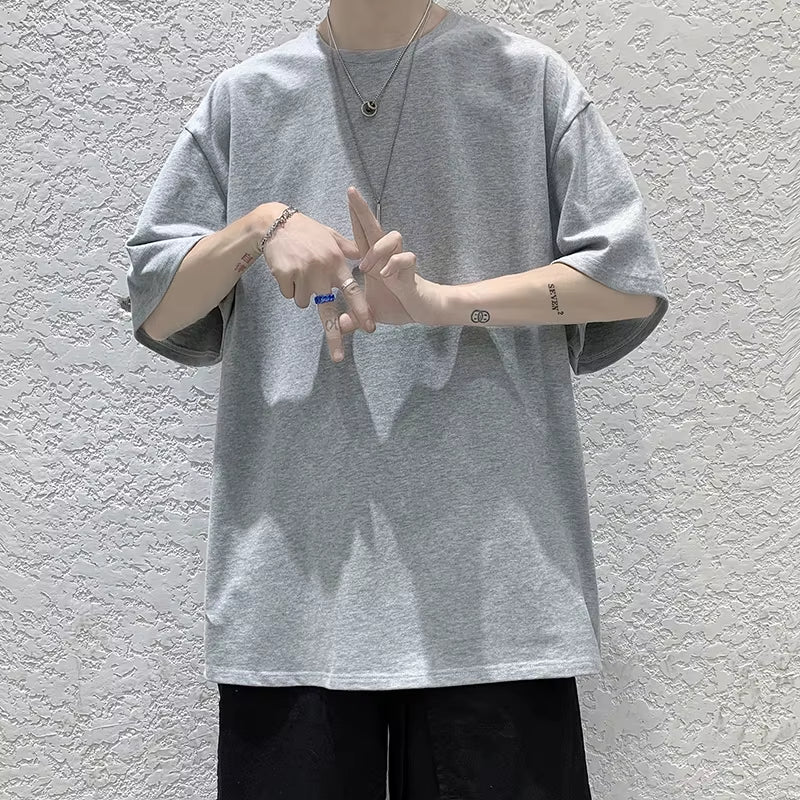 Oversized Summer Short Sleeve Men'S T Shirt New Fashion Solid Loose O-Neck T Shirts Mens Cotton Hip Hop Streetwear Top Tees 5XL