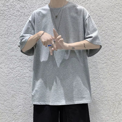 Oversized Summer Short Sleeve Men'S T Shirt New Fashion Solid Loose O-Neck T Shirts Mens Cotton Hip Hop Streetwear Top Tees 5XL