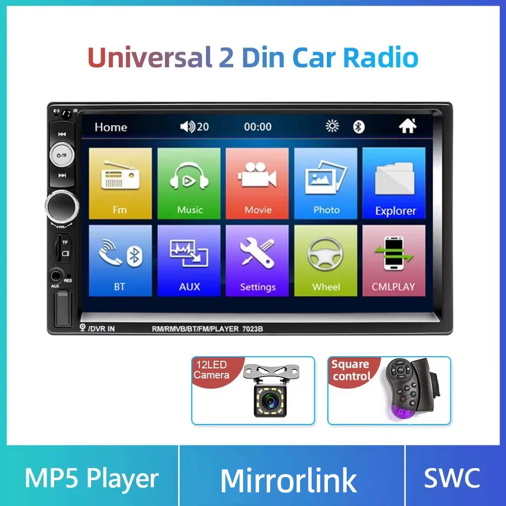 2 Din Car Radio 7" Bluetooth Stereo 2Din Video Multimedia Player Autoradio Touch Screen Auto Radio for Universal VW Kia