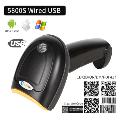1D/2D Supermarket Handhel Barcode Bar Code Scanner Reader QR PDF417 Bluetooth 2.4G Wireless &Wired USB Platform