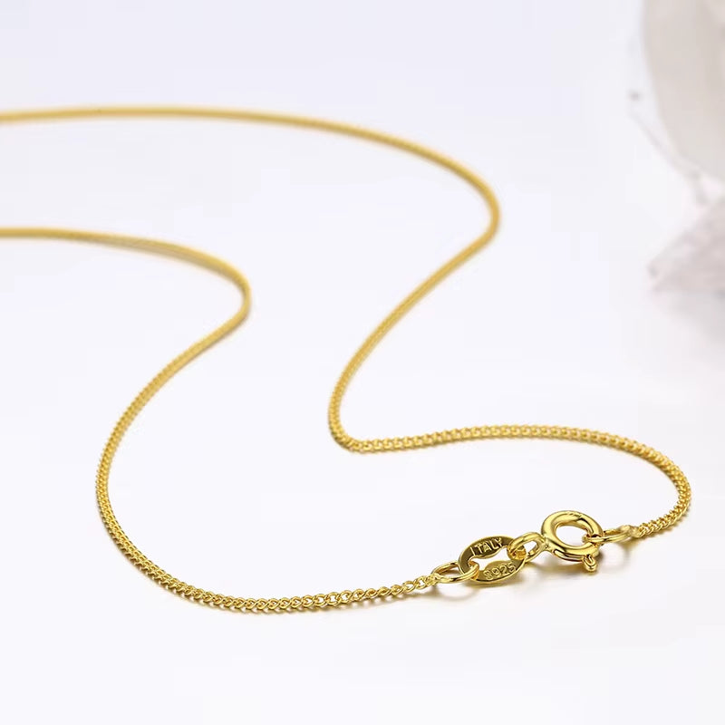 35Cm-80Cm 1Mm Thin 925 Sterling Silver Yellow Gold Colour Curb Chain Choker Necklaces Women Girls Jewelry Kolye Collares Collier