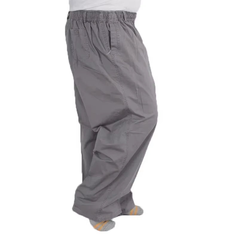 Plus Size 8XL 11XL 12Xl Middle-Aged Men'S Summer Thin Elastic Band High Waist Cotton Casual Trousers Dad Oversize 9XL 8XL 7XL