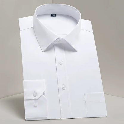 Men'S Classic Long Sleeve Standard-Fit Dress Shirts Formal Business Social Simple Basic Design White Work Office Casual Shirt