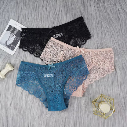 Women'S Panties Sexy Lace Transparent Underwear Hollow Out Female Low Waist Briefs Breathable Lingerie Intimates Underpants