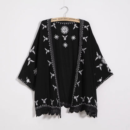 Women Embroidery Kimono Cardigan 2023 Boho Fashion Summer Shawl Shirt Blouse Sunscreen Lace Loose Tops Outwear Blusas Feminina