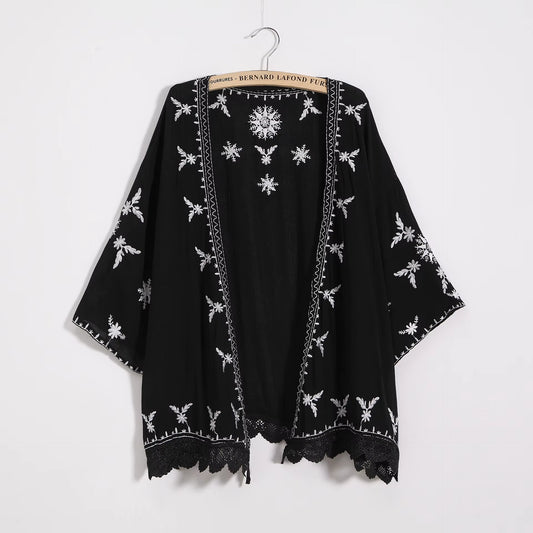 Women Embroidery Kimono Cardigan 2023 Boho Fashion Summer Shawl Shirt Blouse Sunscreen Lace Loose Tops Outwear Blusas Feminina