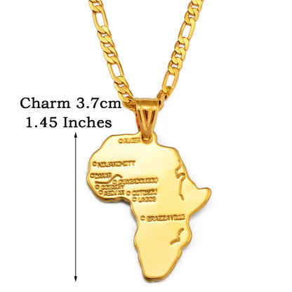 Africa Map Pendant Necklace Women Men Silver Color/Gold Color Ethiopian Jewelry Wholesale African Hiphop Item @132106