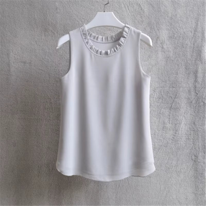 21 Colors Solid Ruffle Chiffon Blouse Women 2025 Summer Fashion Vest Blusas Casual Loose Sleeveless Ladies Tops Shirt