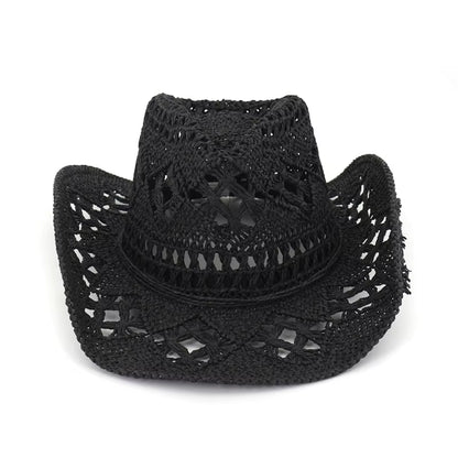 Summer Outdoor Men Women Hand-Woven Western Cowboy Paper Straw Hats Wide Brim Breathable Beach Jazz Cap Sun Protection Hat