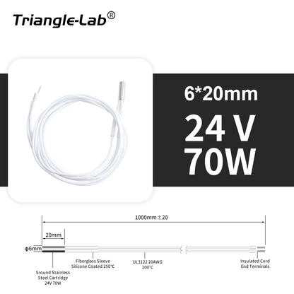 Trianglelab 3D Printer 6*20MM 12V/24V 40W Heater Cartridge with 100CM Cable for 3D Printer for PT100 HOTEND Volcano MK8 MK9