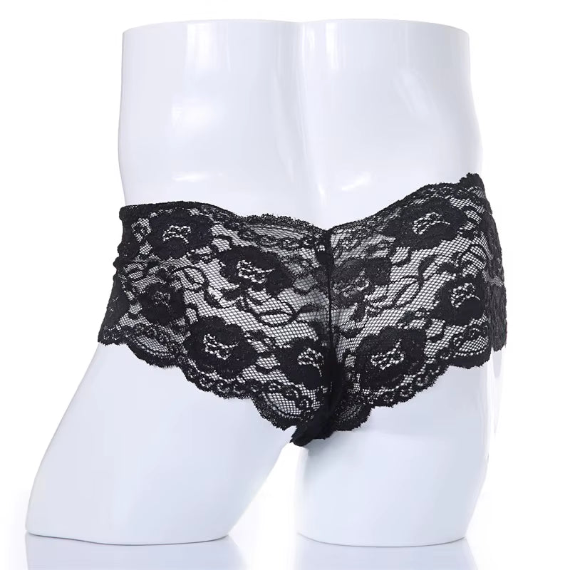 Lace Sexy Underwear Men Boxers Hombre Man Sissy Transparent Ultra Thin Panties Penis Pouch Boxer Shorts Underpants Cueca