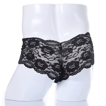 Lace Sexy Underwear Men Boxers Hombre Man Sissy Transparent Ultra Thin Panties Penis Pouch Boxer Shorts Underpants Cueca