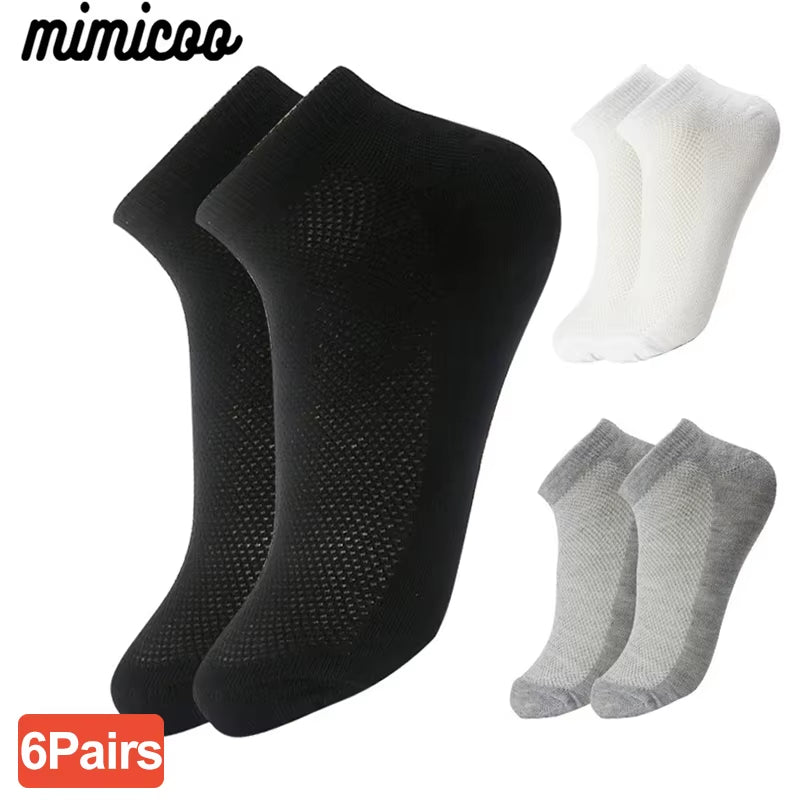 6 Pairs Breathable Men'S Socks Short Ankle Elastic Solid Color Mesh High Quality Business Unisex Sokken plus Size EU38-47