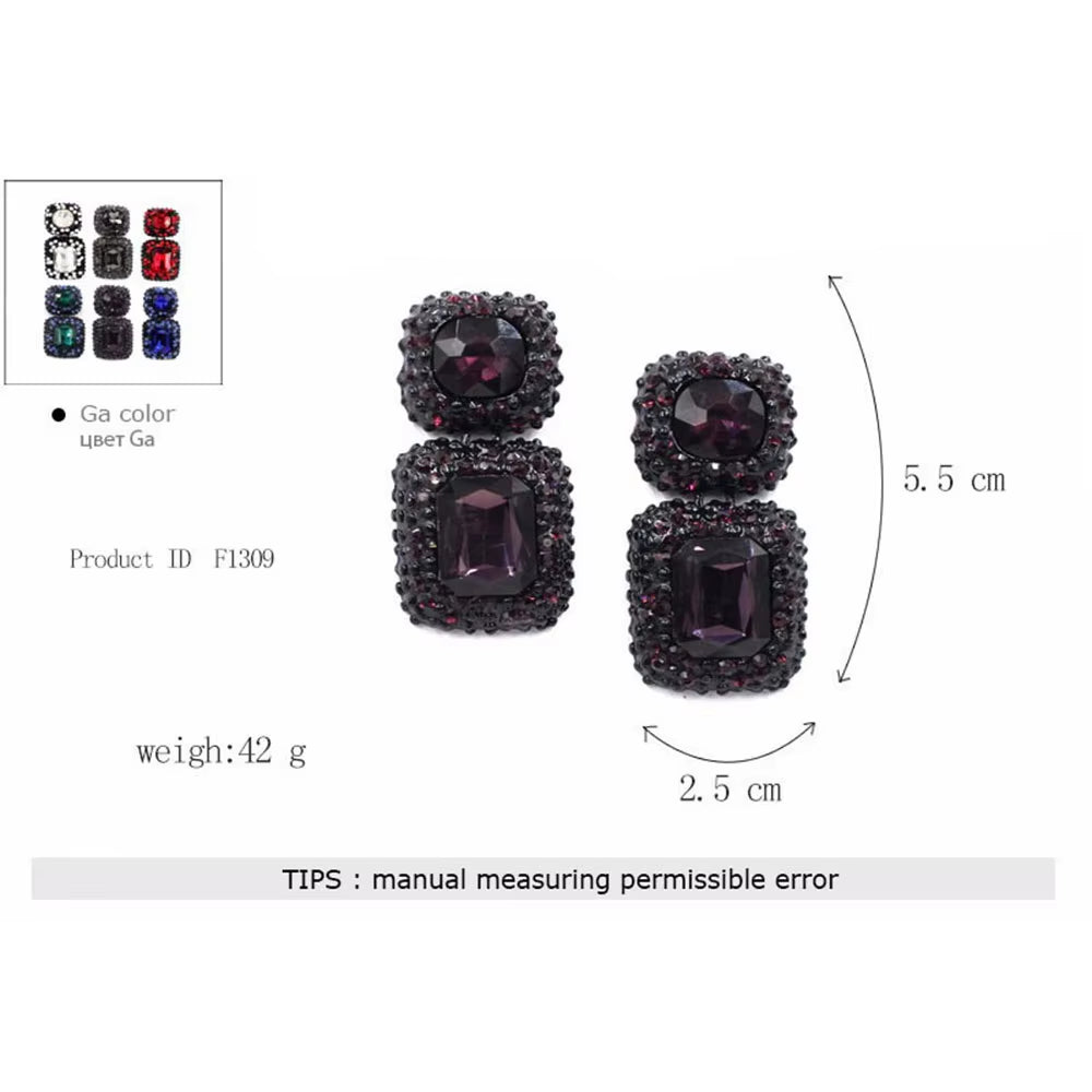 Luxury Blue Crystal Square Dangle Earrings for Women Europe Style Noble Elegant Banquet Party Jewelry Accessories 2024 New