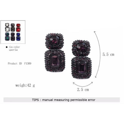 Luxury Blue Crystal Square Dangle Earrings for Women Europe Style Noble Elegant Banquet Party Jewelry Accessories 2024 New