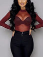 Sexy Women T Shirt See through Transparent Mesh Tops Long Sleeve Sheer Slim Ladies Turtleneck T-Shirt