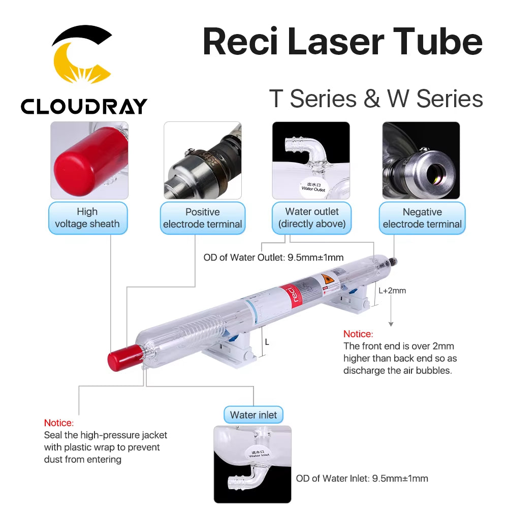 Reci W2/T2 90W-100W CO2 Laser Tube Wooden Box Packing Dia. 80Mm/65Mm CO2 Laser Engraving Cutting Machine S2 Z2