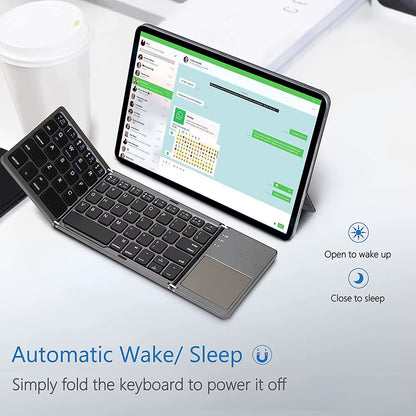 New Portable Mini Three Folding Bluetooth Keyboard Wireless Foldable Touchpad Keypad for IOS Android Windows Ipad Tablet