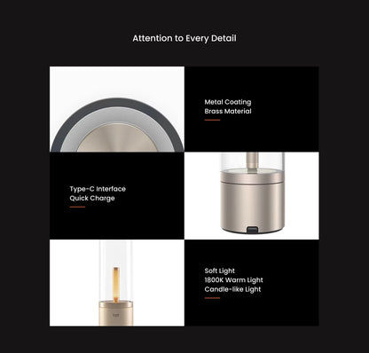 Rechargable Candle Lamp Yellow LED Night Light Atmosphere Light Stepless Dimming Nightstand Lamp for Bedroom