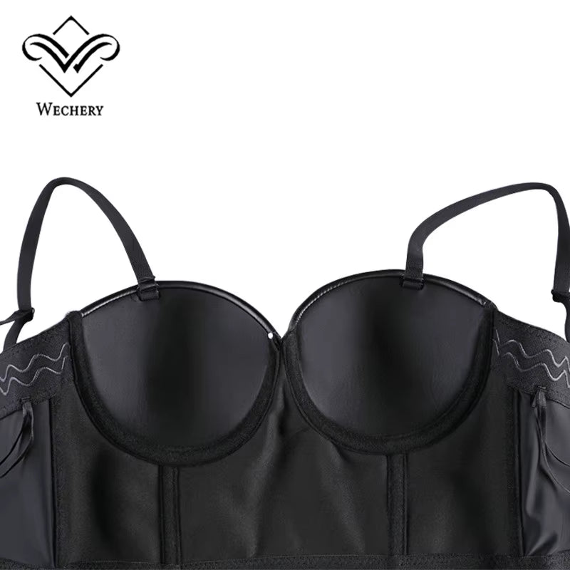 Women Leather Corset Top Crop Bustier Gothic Bra Push up Bodice Sexy Lingerie Corselet Party Short Camis plus Size 6XL