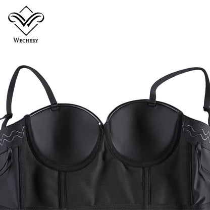 Women Leather Corset Top Crop Bustier Gothic Bra Push up Bodice Sexy Lingerie Corselet Party Short Camis plus Size 6XL