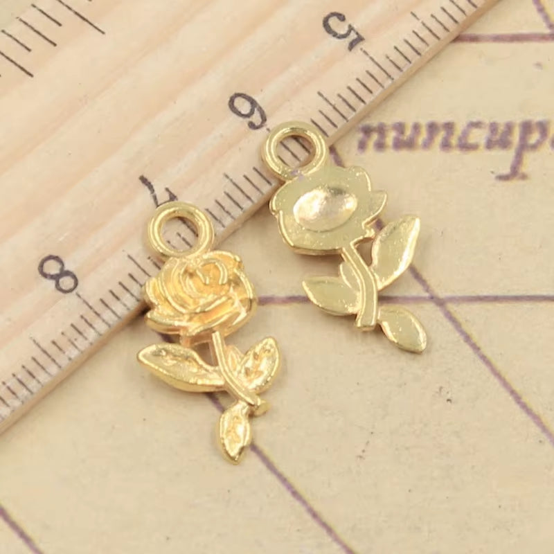 30Pcs Charms Flower Rose 21X13Mm Tibetan Bronze Silver Color Pendants Antique Jewelry Making DIY Handmade Craft