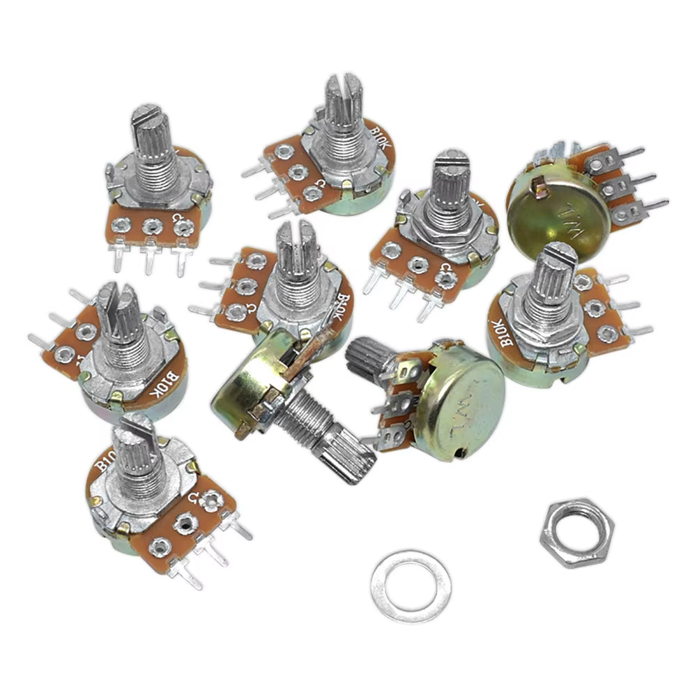 10PCS WH148 Linear Potentiometer B1K B2K B5K B10K B20K B50K B100K B250K B500K B1M 15Mm Shaft with Nuts Washers 3Pin WH148