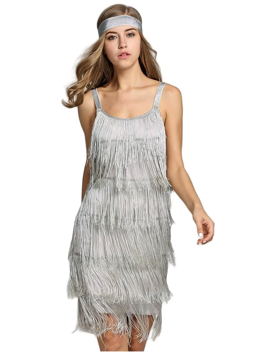 Vintage Vestidos 1920S Flapper Girl Fancy Dress Great Gatsby Dress Costumes Slash Neck Strappy Fringe Swing Party Dress Women