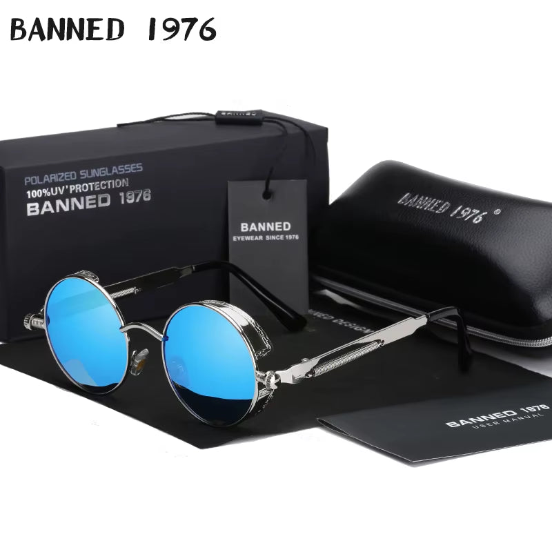 2020 Retro round Metal HD Polarized Punk Steampunk Sunglasses for Women Men,Vintage Sun Glasses Oculos De Sol Meminino Masculino