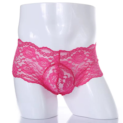 Lace Sexy Underwear Men Boxers Hombre Man Sissy Transparent Ultra Thin Panties Penis Pouch Boxer Shorts Underpants Cueca