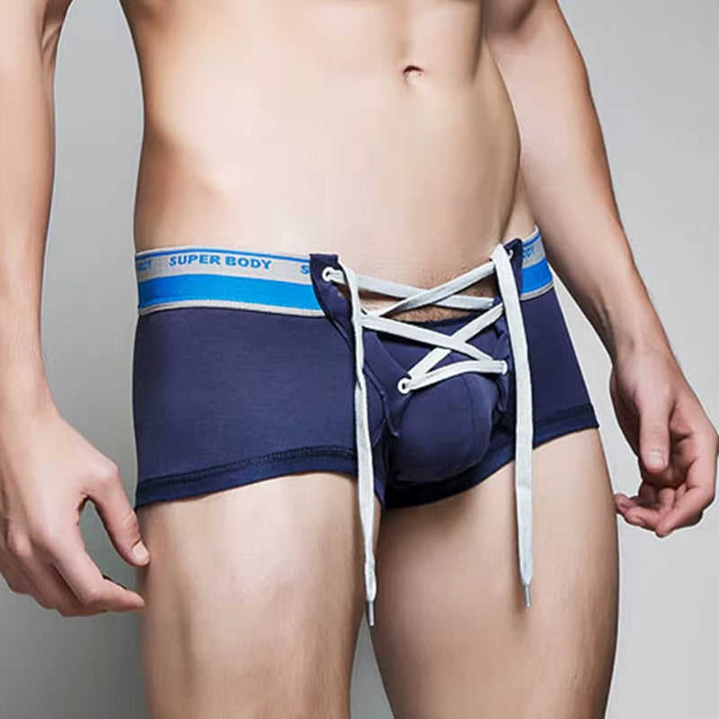 SUPERBODY Brand Men'S Cotton Sexy Underwear Men Boxer Shorts Drawstring Penis Pouch Designed Gay Underwear Boxers for Man