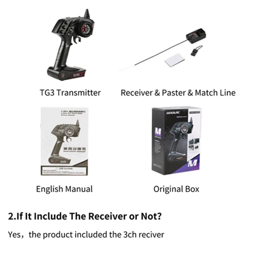 Original High Quality  TG3 2.4G 3CH RC Transmitter Digital Radio Remote Control Transmitter with Receiver for RC Car Boat