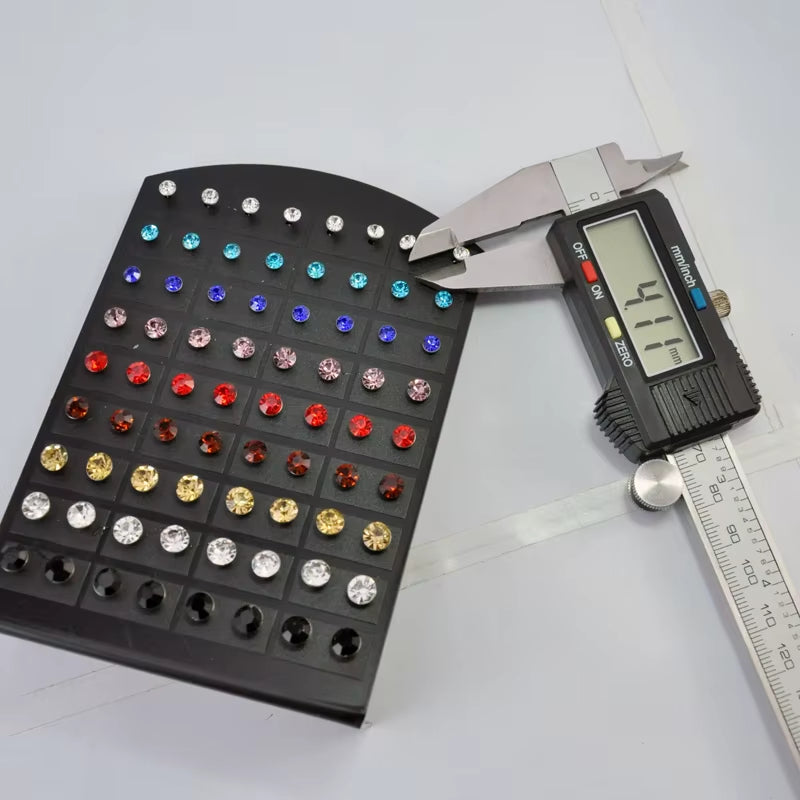 One Card 36Pairs Fashion Stainless Steel Multicolor Rhinestone Stud Earrings Wholesale Women Jewelry Lots LB286
