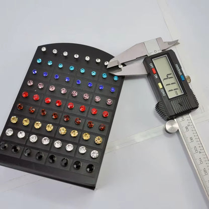 One Card 36Pairs Fashion Stainless Steel Multicolor Rhinestone Stud Earrings Wholesale Women Jewelry Lots LB286
