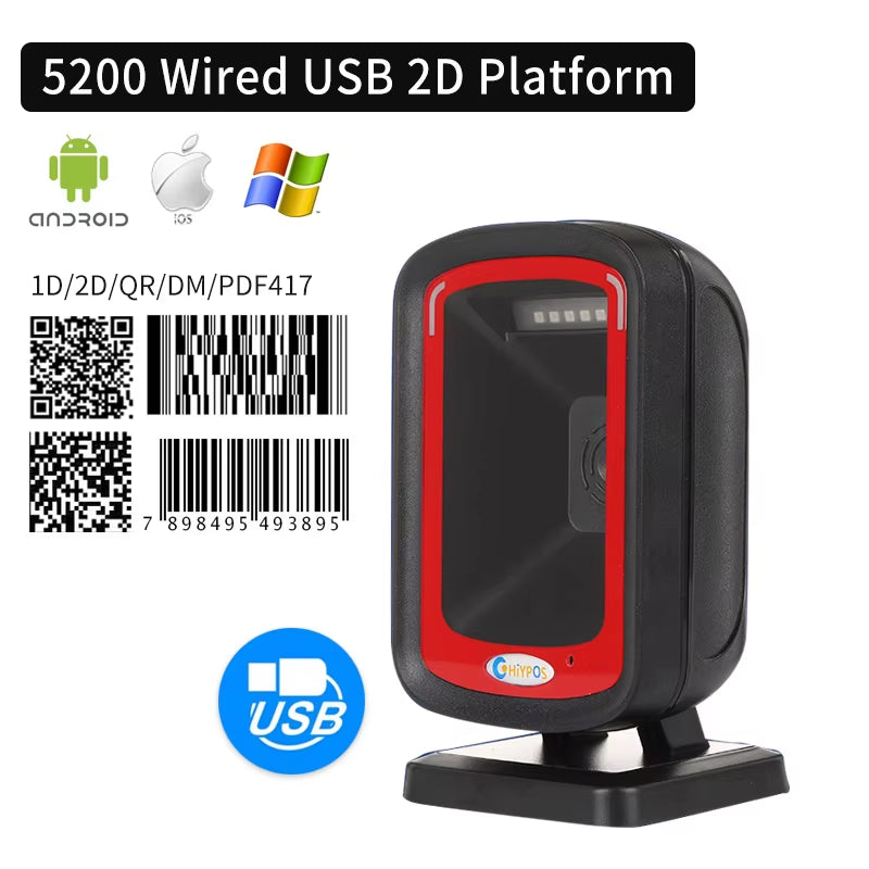 1D/2D Supermarket Handhel Barcode Bar Code Scanner Reader QR PDF417 Bluetooth 2.4G Wireless &Wired USB Platform