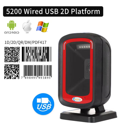 1D/2D Supermarket Handhel Barcode Bar Code Scanner Reader QR PDF417 Bluetooth 2.4G Wireless &Wired USB Platform