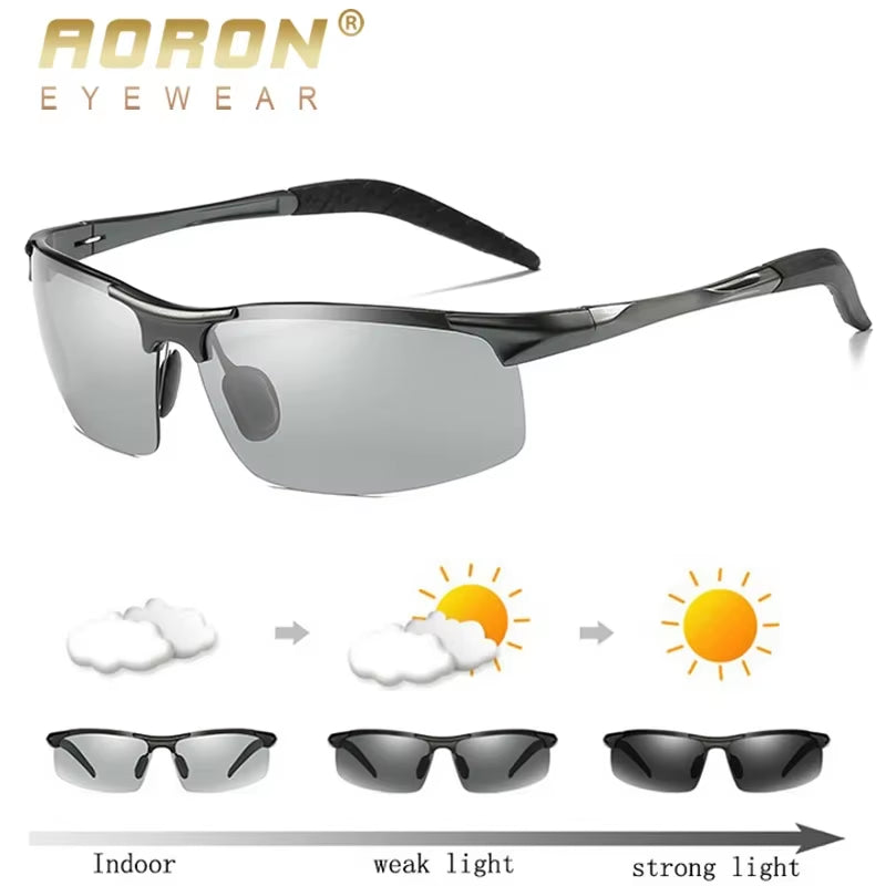 Men Photochromic Polarized Sunglasses Aluminum Frame UV400 Sun Glasses Male Eyewear Driving Goggles