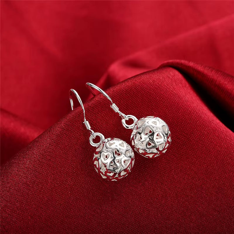 925 Sterling Silver Hollow Ball Heart Drop Earrings for Woman Wedding Engagement Party Fashion Charm Jewelry