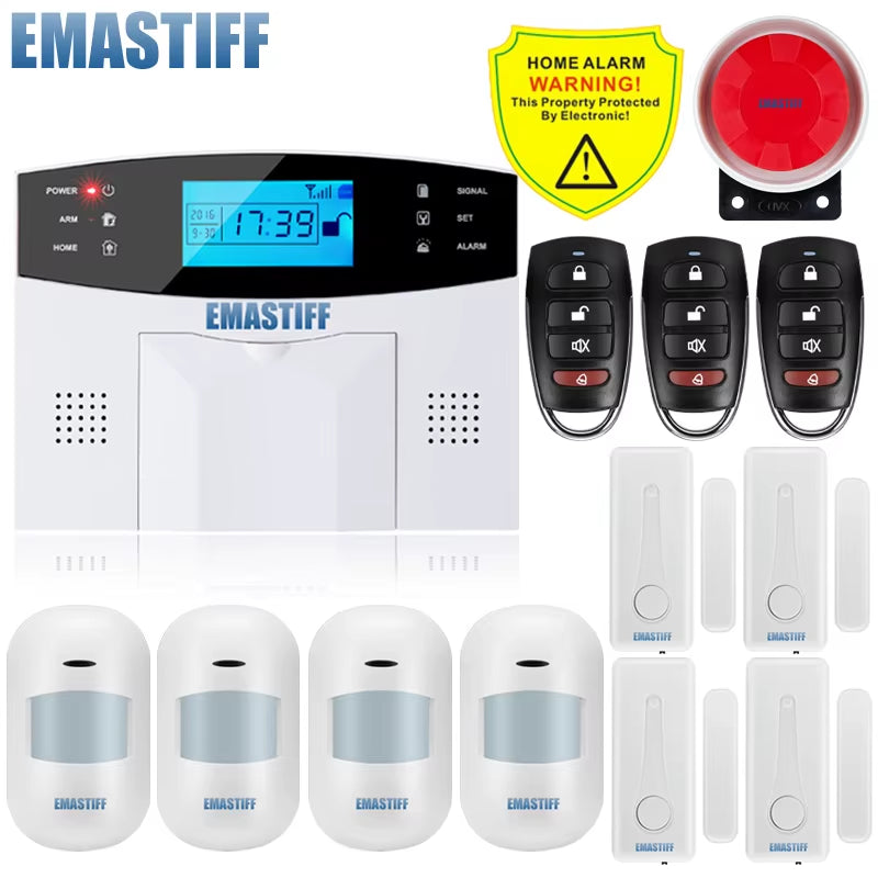 NEW 433Mhz Door Gap Sensor PIR Motion Detector Wireless LCD GSM SIM Card House Security Alarm System Smoke Security Alarm